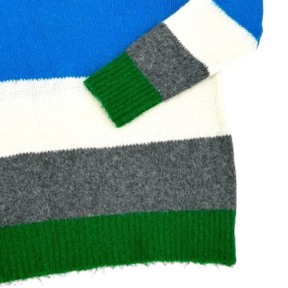 Vince Camuto Turtleneck Sweater Colorblock Stripes Gray Blue Green Cream | Small - Picture 5 of 8